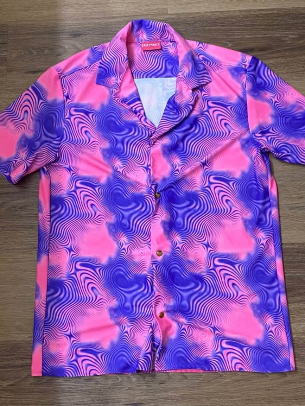Sassy Pants The Label Men’s Psychedelic Button-Up Shirt Pink Purple Swirl Small